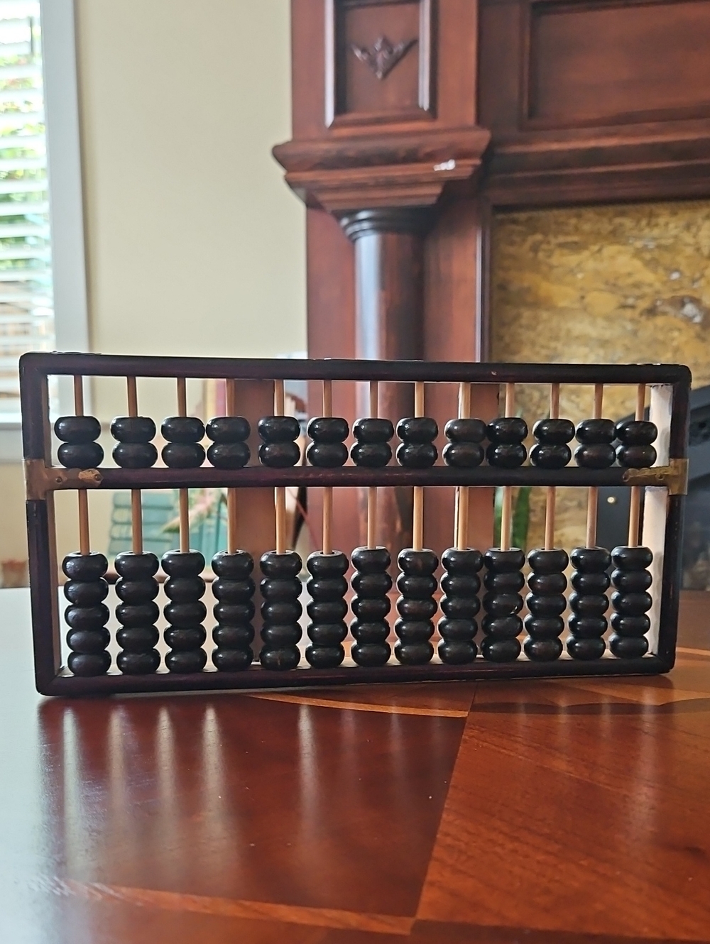 VTG Chinese Lotus Flower Brand 13-Rod Abacus, MCM Asian Library/Bookshelf Decor